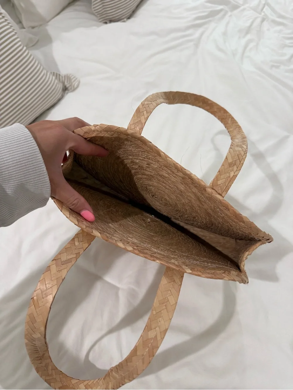 Natural Woven Straw Tote Bag - Beige